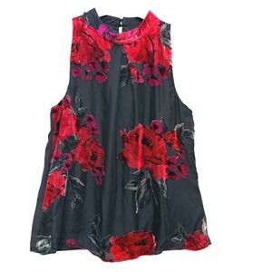 By & By Velvet Floral Burnout Top Black Red SM Whimsigoth Fairy Grunge Witchy